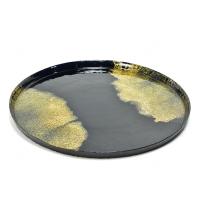 MHOME Krožnik Elegant 33xh2cm / okrogel / črno-zlat / steklo