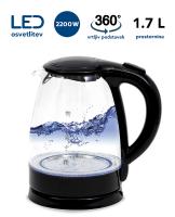 PLATINET PEK760 grelnik vode, 1.7L, 2200W, modra LED osvelitev, 360° vrtljiv podstavek, črn