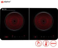 ALPINA prenosna indukcijska plošča, dvojna, 3500W, nastavljiva temperatura, zaslon, gumbi za upravljanje, zaščita pred pregrevanjem, varnostno zaklepanje, samodejni izklop, črna