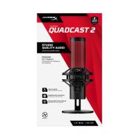 HP Mikrofon HyperX 2 QuadCast črno rdeč, za PC, PS5 ali Mac, vgrajen nosilec proti vibracij