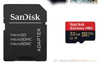 SanDisk SDHC MICRO 32GB EXTREME PRO, 100/90MB/s, UHS-I Speed Class 3, V30, adapter