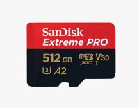 SanDisk SDXC MICRO 512GB EXTREME PRO, 200/140MB/s, A2, UHS-I, C10, V30, U3, adapter