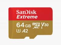 SanDisk SDXC MICRO 64GB EXTREME, 170/80MB/s, A2, U3, V30, C10, UHS-I, adapter