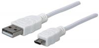 Manhattan Kabel USB A/Micro-B , moški/moški, USB 2.0, 1 m, bele barve