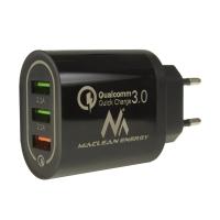 Polnilec 2x USB 1x QC 3.0 MCE-479B črn