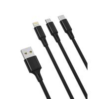 Kabel XO NB173 3in1 USB - Lightning + USB-C + microUSB 1,2 m črn