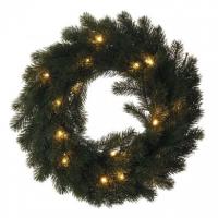 LED božični venec, 40 cm, 2x AA, notranji, topla bela, časovnik