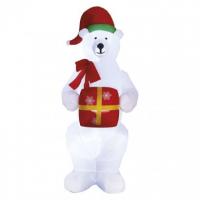 LED polarni medved z božičnim darilom, napihljiv, 240 cm, zunanji in notranji, hladna bela